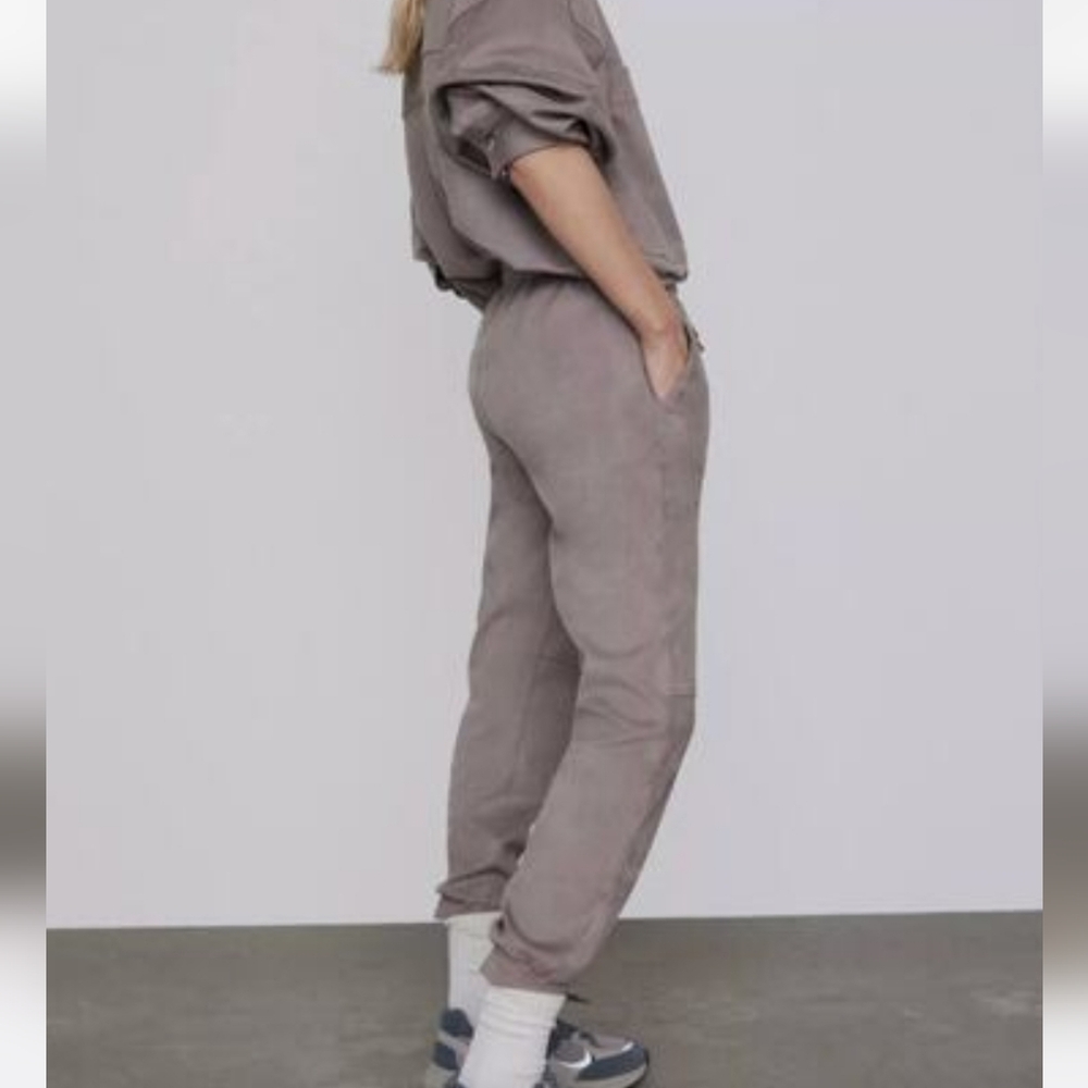 ZARA Faux Suede Jogger Pant Stone Gray Women's Basic Neutral Size Medium NWT